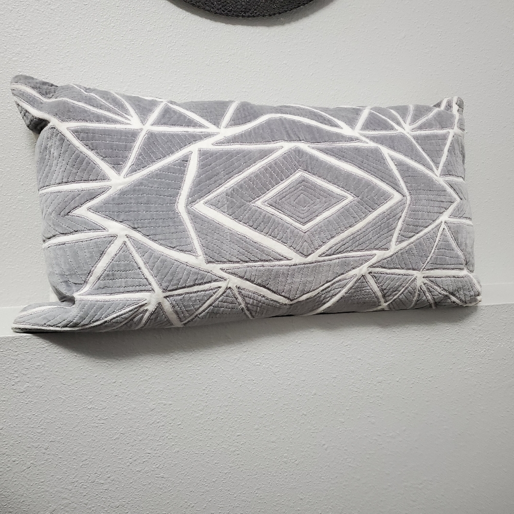 Boho Grey & White Lumbar Accent Pillow